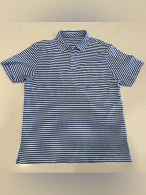 Vineyard Vines Light Blue and White Striped Polo Large